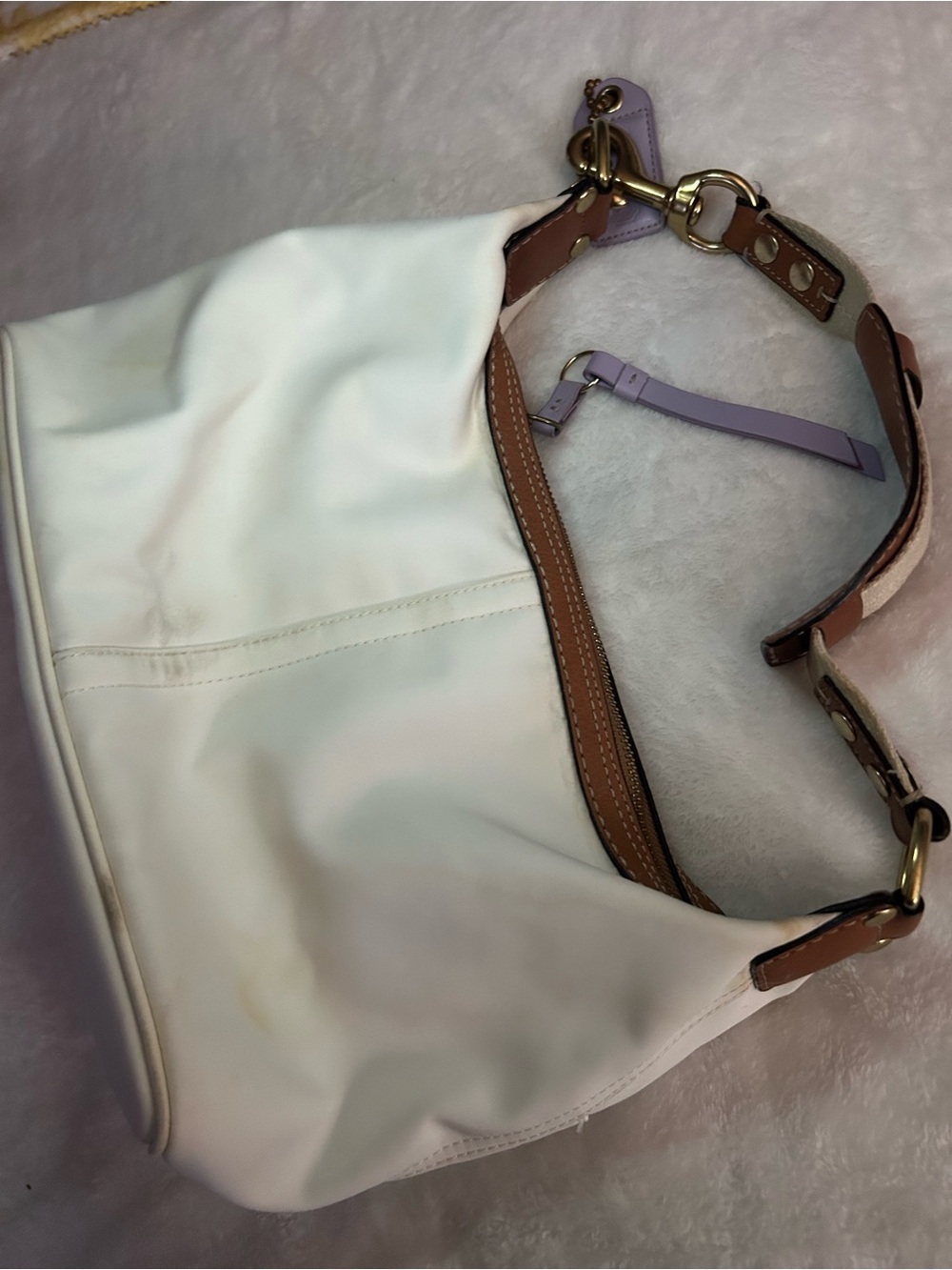 Coach Cream Shoulder Bag with Brown Leather Trim and Lavender Tag - Picture 4 of 8